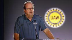 DETROIT, MI - JULY 16: United Auto Workers President Gary Jones speaks at the opening of open the 2019 GM-UAW contract talks where the traditional ceremonial handshake takes place on July 16, 2019 in Detroit, Michigan. With its increasing investment in electric vehicles, General Motors is faced with the challenge of transitioning its employees to work with new technologies. (Photo by Bill Pugliano/Getty Images)