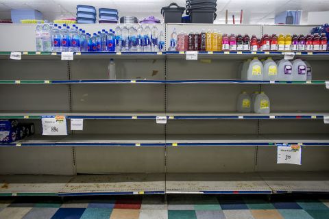 Empty shelves at a supermarket in Patillas, Puerto Rico, on August 28.