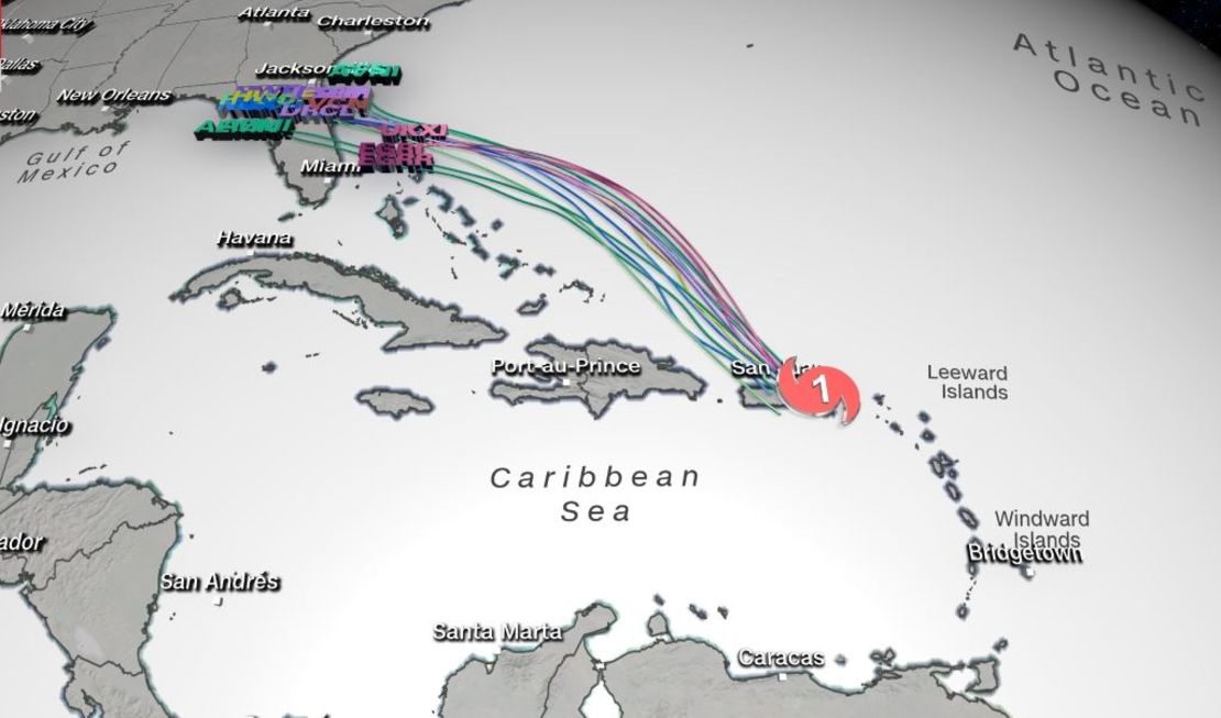 Forecast models for Dorian, as of 2 p.m. ET Wednesday.