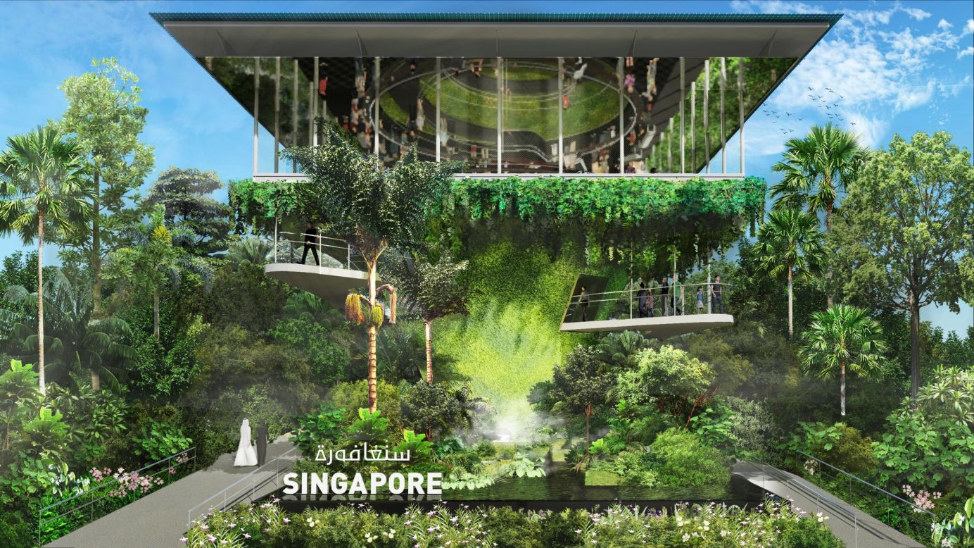 Singapore has announced details of its pavilion for Dubai's Expo 2020. This illustration shows the plans for a lush tropical oasis - designed to showcase the city-state's expertise in sustainable urban development solutions. <strong>Scroll through the gallery to see other countries stunning pavilions.</strong>