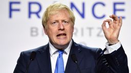 UK Prime Minister Boris Johnson during a press conference in the Bellevue hotel conference room at the conclusion of the G7 summit on August 24, 2019 in Biarritz, France. 