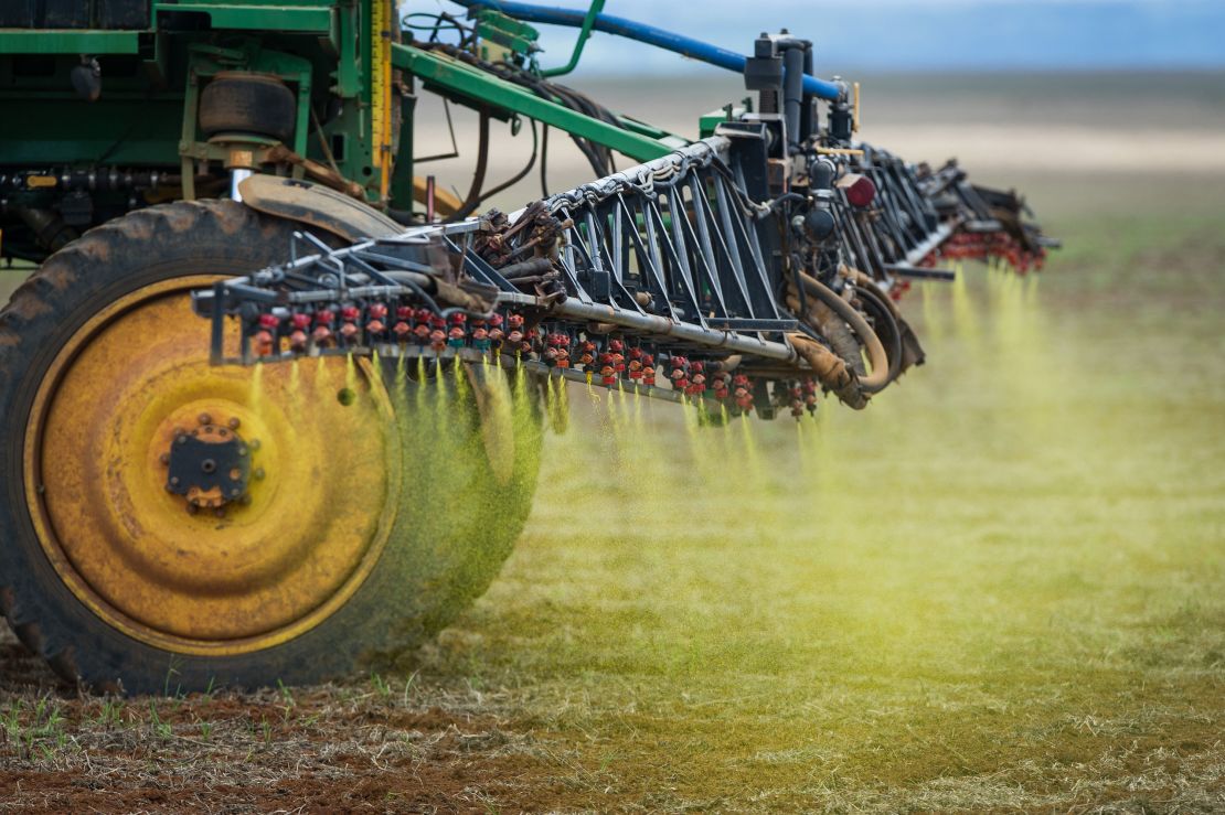 Herbicide is sprayed on a soybean field in the Cerrado plains near Campo Verde, Mato Grosso state. The neighboring Pantanal area, a sanctuary of biodiversity, is presently at risk because of the intensive culture of soybean and the deforestation, scientists said. 