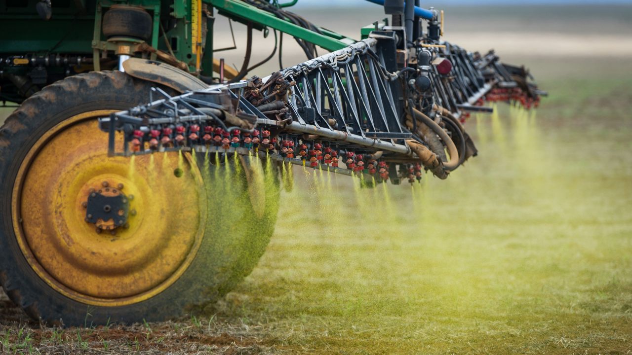 Herbicide is sprayed on a soybean field in the Cerrado plains near Campo Verde, Mato Grosso state. The neighboring Pantanal area, a sanctuary of biodiversity, is presently at risk because of the intensive culture of soybean and the deforestation, scientists said.