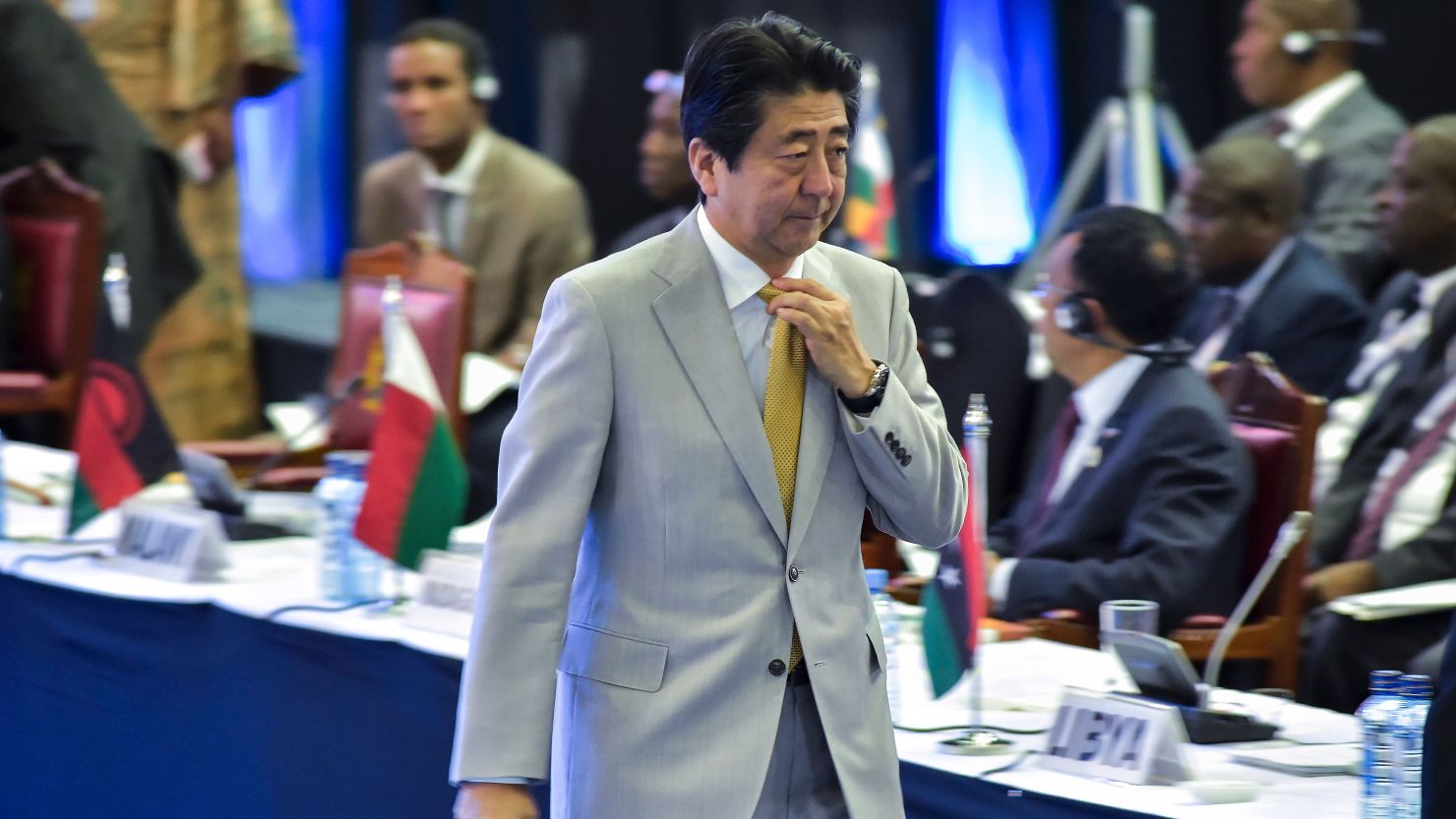 Japanese Prime Minister Shinzo Abe attends the TICAD (Tokyo International Conference on African Development) conference in August 28, 2016 in Nairobi, Kenya.