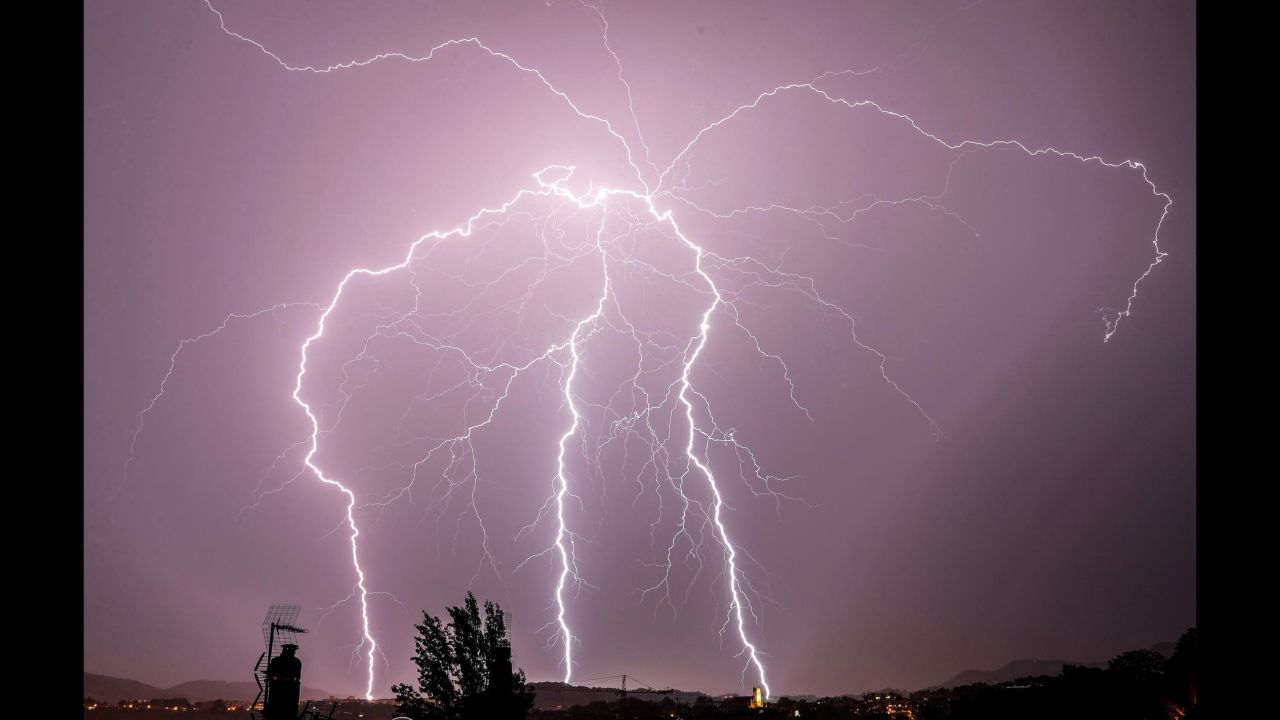 Lightning strikes during a thunderstorm in San Sebastian, Spain, on August 26.