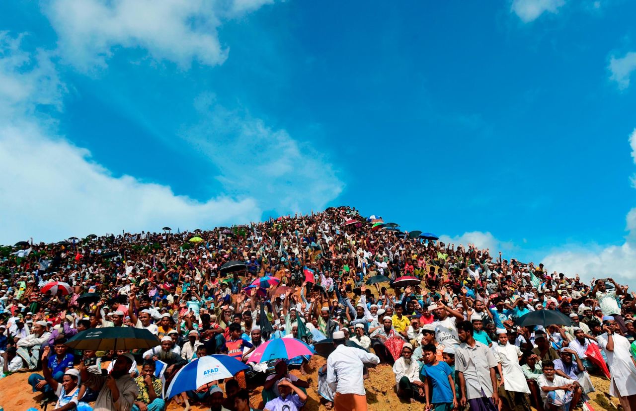 Rohingya refugees gather to remember the second anniversary of a <a href="https://www.cnn.com/2019/08/22/asia/rohingya-repatriation-myanmar-concern-intl-hnk/index.html" target="_blank">military crackdown</a> in Myanmar on August 25 in Ukhiya in Bangladesh. In 2017, at least 6,700 of the stateless <a href="https://www.cnn.com/2017/12/14/asia/myanmar-rohingya-msf-intl/index.html" target="_blank">Muslim minority</a> were killed between August and September, and the violence prompted more than half a million to flee to Bangladesh.