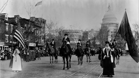 Women suffragists marching on Pennsylvania Avenue in 1913