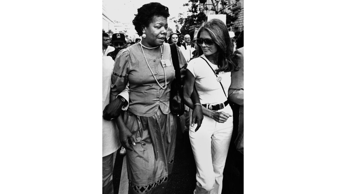 Maya Angelou and Gloria Steinem on their way to the March on Washington on August 27, 1983 in Washington, DC