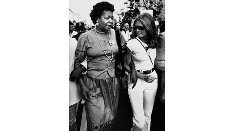 Maya Angelou and Gloria Steinem on their way to the March on Washington on August 27, 1983 in Washington, DC