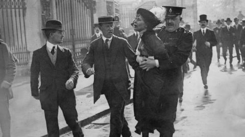 Emmeline Pankhurst is arrested outside Buckingham Palace in 1914