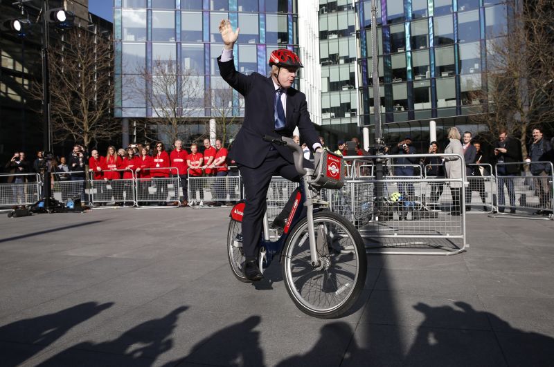 Boris johnson online on a bike