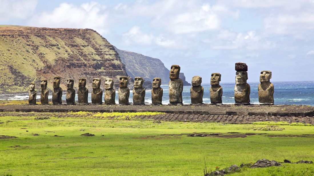 <strong>Easter Island.</strong> A trip to this remote island "feels like a totally justified 'once-in-a-lifetime-experience' sort of place to me," she says. PIctured is Ahu Tongariki, the Chilean territory's largest stone platform.