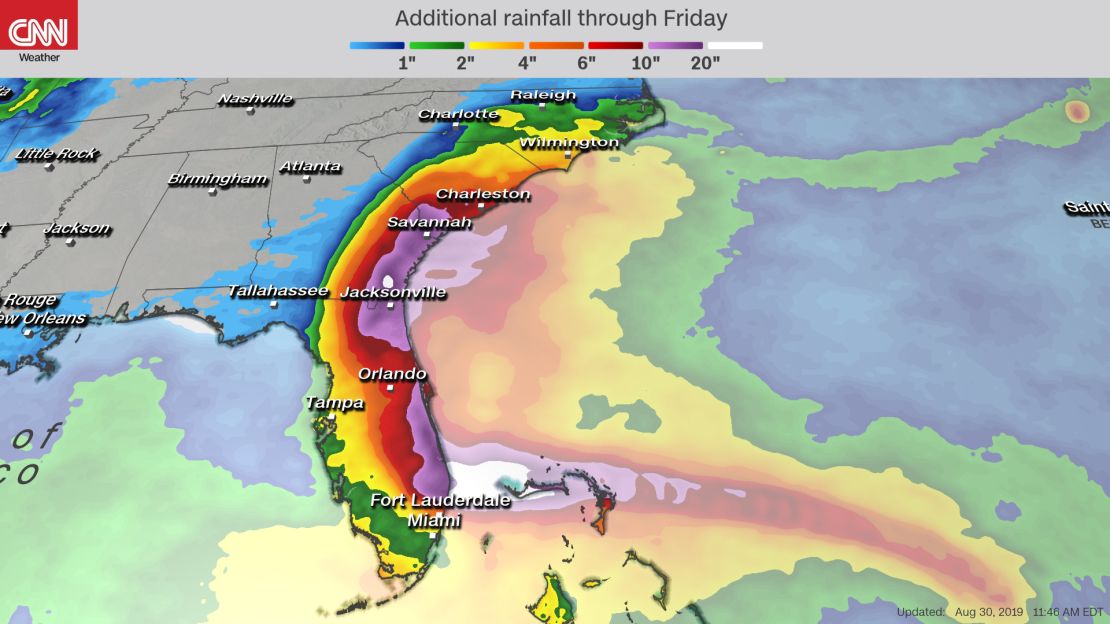 A forecast map created August 30 shows predicted rainfall accumulations through September 6.