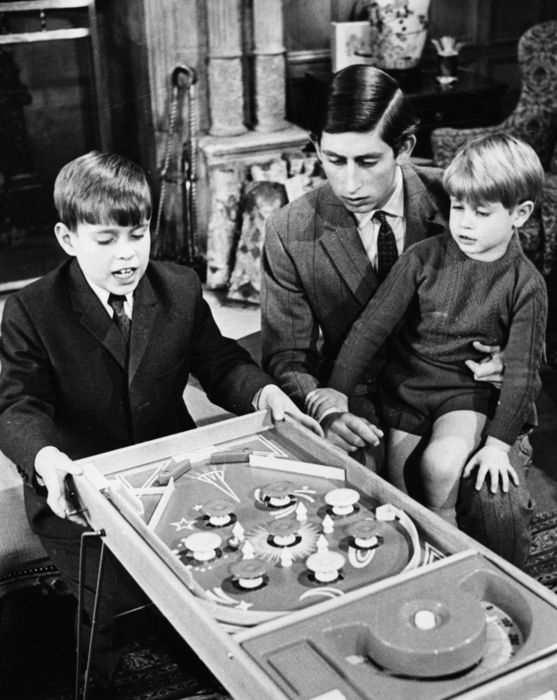 Prince Andrew (left), pictured with his brothers Charles and Edward at Sandringham in April 1969.