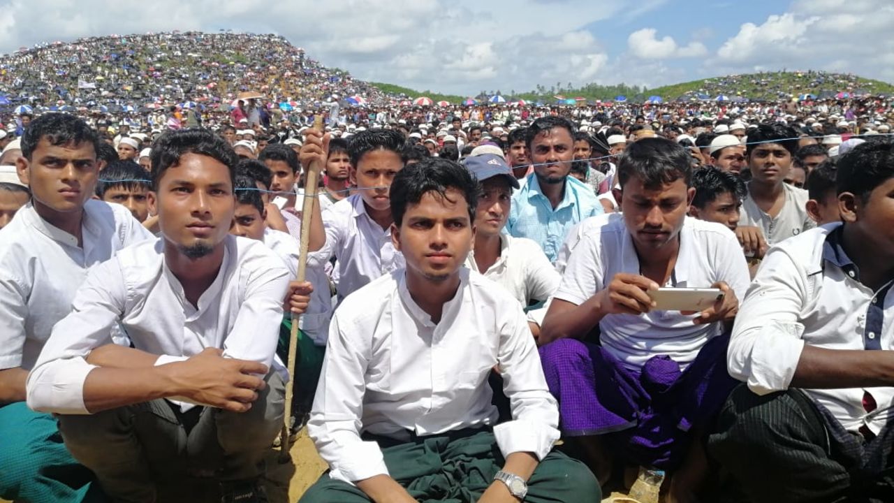 Rohingyans congregate on August 25 to commemorate the second anniversary of the widespread violence that drove them from Myanmar.