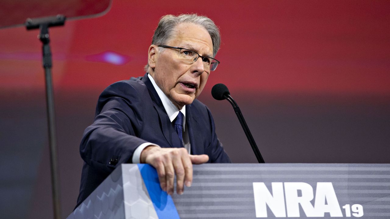 Wayne LaPierre, chief executive officer of the National Rifle Association, speaks during the NRA annual meeting of members in Indianapolis on April 27, 2019. 