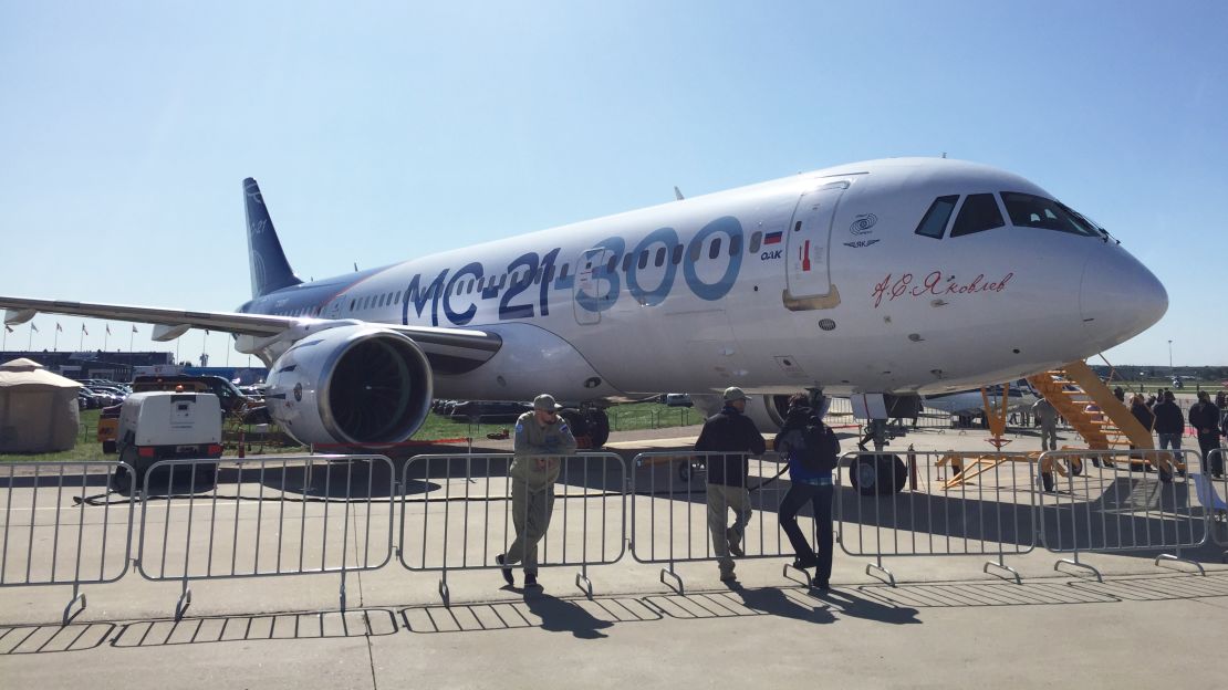 The Irkut MC-21, a Russian single-aisle twinjet airliner, made its debut at the 2019 show. 