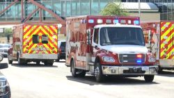 Ambulances outside Medical Center Hospital in Odessa, TX on August 31.