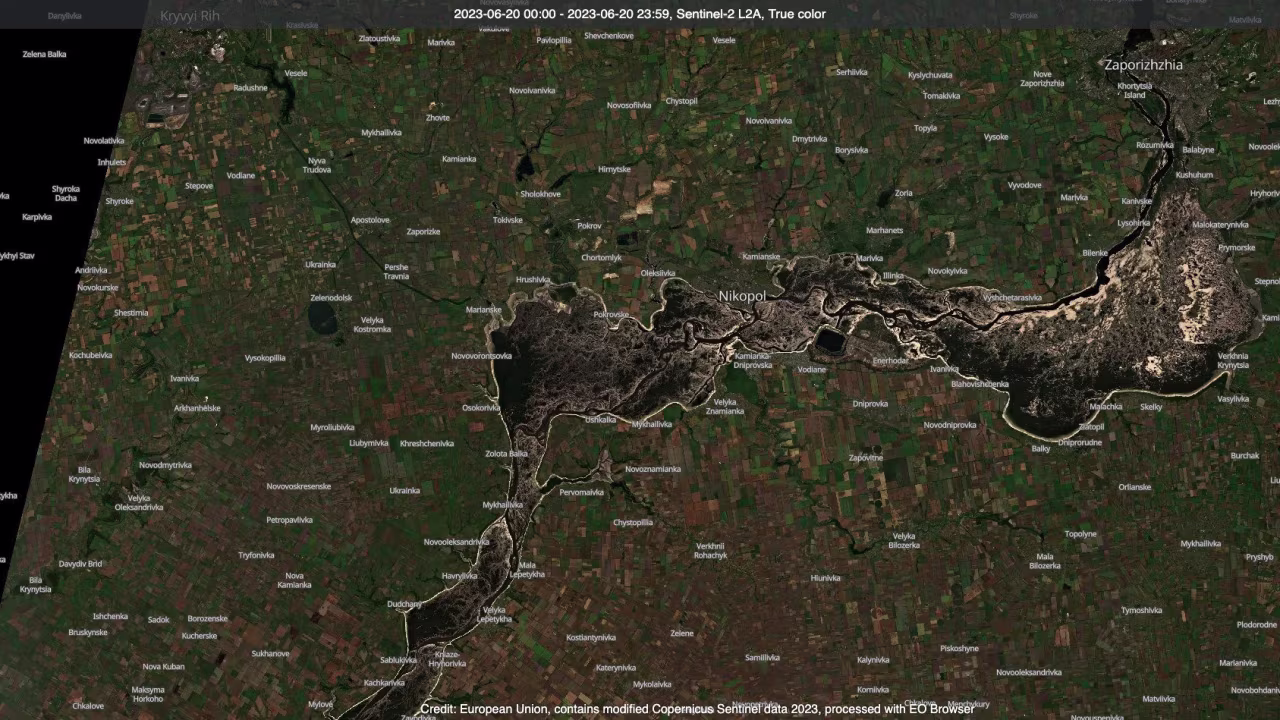 The same area is seen in this satellite photo taken on June 20.