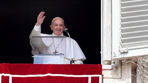 Pope Francis waves from the window of the apostolic palace on September 1.