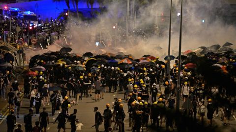 Police fire tear gas at protesters near the government headquarters on July 2.