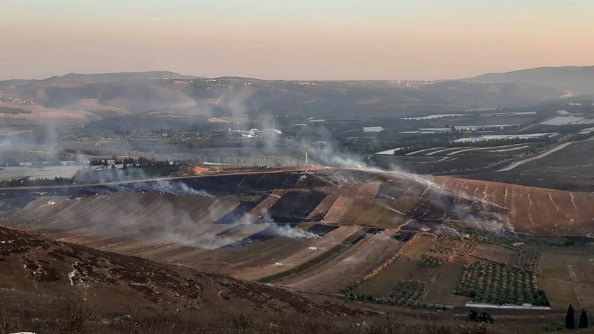 Smoke rises from Israeli army shells that landed in the southern Lebanese border village of Maroun Al-Ras, Lebanon, Sunday, Sept. 1, 2019. The Lebanese army says Israeli forces have fired some 40 shells on the outskirts of several border villages following an attack by the militant Hezbollah group on Israeli troops. (AP Photo/Mohammed Zaatari)