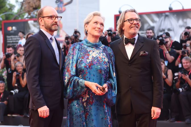 "The Laundromat" director Steven Soderbergh with the movie's co-stars, Meryl Streep and Gary Oldman, arrive at the movie's opening screening.