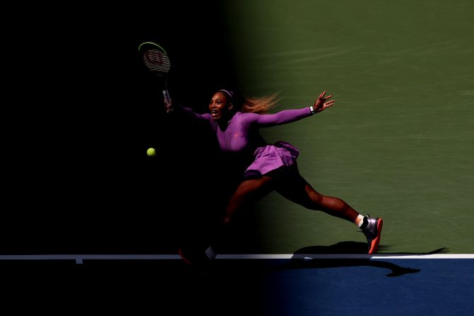 Serena Williams returns a shot during her third round singles match against Karolina Muchova at the US Open in Queens, New York, on August 30.