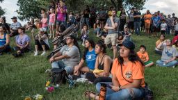 ODESSA, TX - SEPTEMBER 1: People attend a prayer vigil at the University of Texas of the Permian Basin (UTPB) for the victims of a mass shooting, September 1, 2019 in Odessa, Texas. Seven people had been killed, in addition to the gunman and at least 21 others were wounded, including three law enforcement officers after a gunman went on a rampage. The man who has not been identified fled from state troopers who had tried to pull him over. The gunman then hijacked a United States postal van and indiscriminately fired from a rifle at people before the authorities shot and killed him outside a movie theater in Odessa. (Photo by Cengiz Yar/Getty Images)