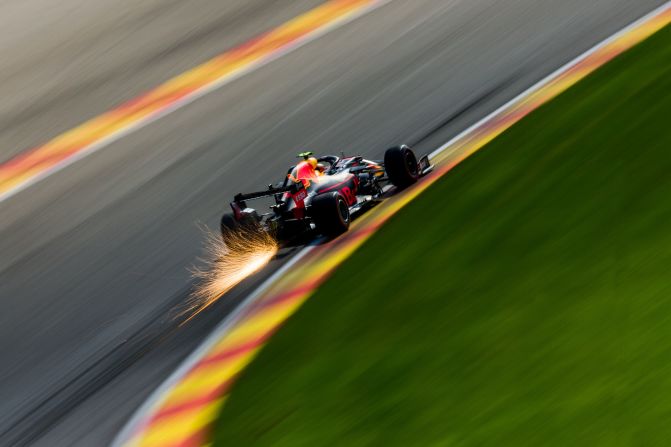 Alex Albon of Red Bull Racing drives during qualifying for the F1 Grand Prix of Belgium at Circuit de Spa-Francorchamps in Spa, Belgium, on August 31.