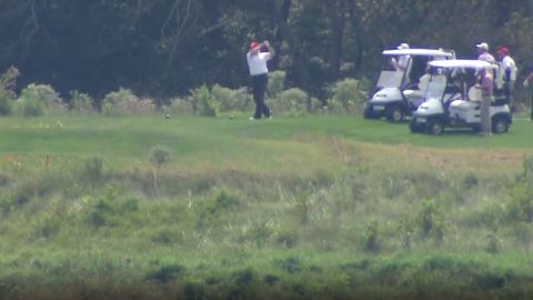 President Donald Trump golfs at his Trump National Golf Club in Sterling, Virginia on Monday, September 2, 2019.