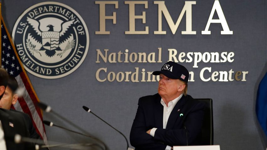 President Donald Trump listens at the Federal Emergency Management Agency (FEMA), Sunday, September 1, 2019, in Washington.