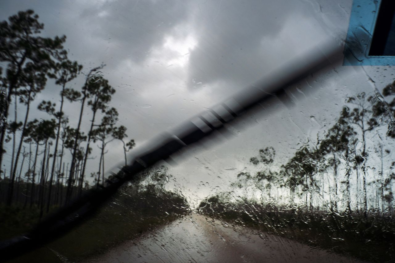 A view outside a car's windshield before Dorian hit Freeport on September 1.