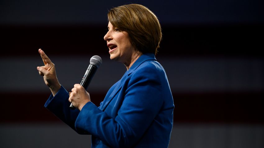 Democratic presidential candidate Sen. Amy Klobuchar speaks on stage during a forum on gun safety at the Iowa Events Center on August 10, 2019 in Des Moines, Iowa.