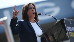 Democratic presidential hopeful Senator Kamala Harris speaks at a Labor Day rally for healthcare workers and supports, September 2, 2019 in Los Angeles, California. (Photo by Robyn Beck / AFP)        (Photo credit should read ROBYN BECK/AFP/Getty Images)