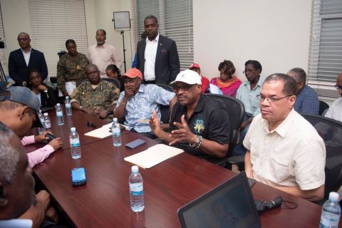 Agency officials brief Bahamian Prime Minister Hubert Minnis and his cabinet members on September 2. Minnis said many homes, businesses and other buildings have been destroyed or heavily damaged. He called the devastation "unprecedented and extensive."