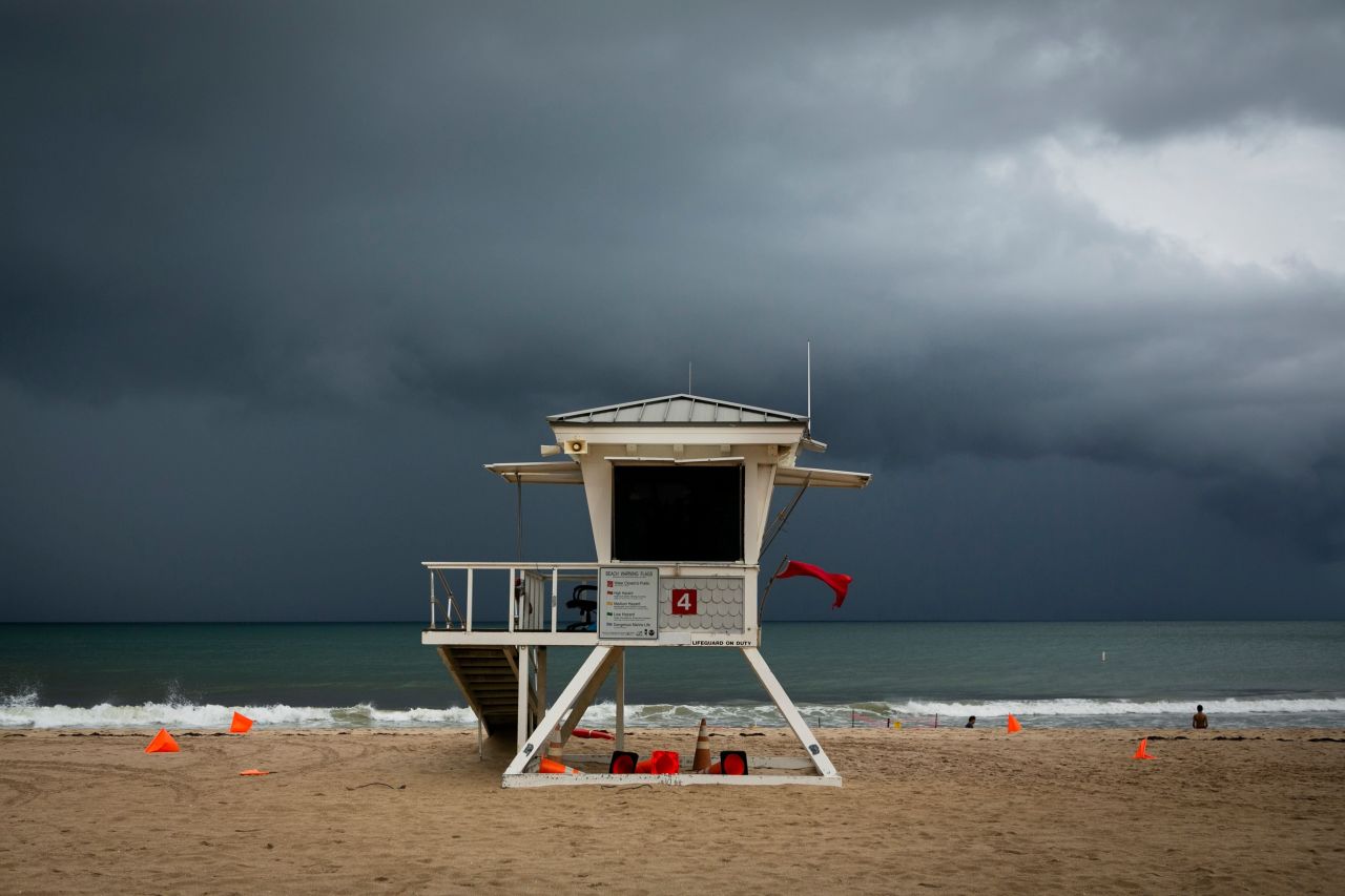 Clouds loom over a lifeguard tower in Fort Lauderdale on September 2.