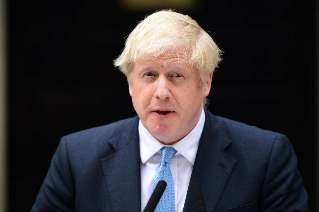 Boris Johnson delivers a speech at Downing Street on the eve of a tumultuous day in Parliament.