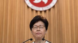 TOPSHOT - Hong Kong Chief Executive Carrie Lam speaks at a press conference in Hong Kong on August 27, 2019. - Protests in Hong Kong were sparked by broad opposition to a plan to allow extraditions to mainland China, but has since morphed into a wider call for democratic rights in the semi-autonomous city. (Photo by Philip FONG / AFP)        (Photo credit should read PHILIP FONG/AFP/Getty Images)