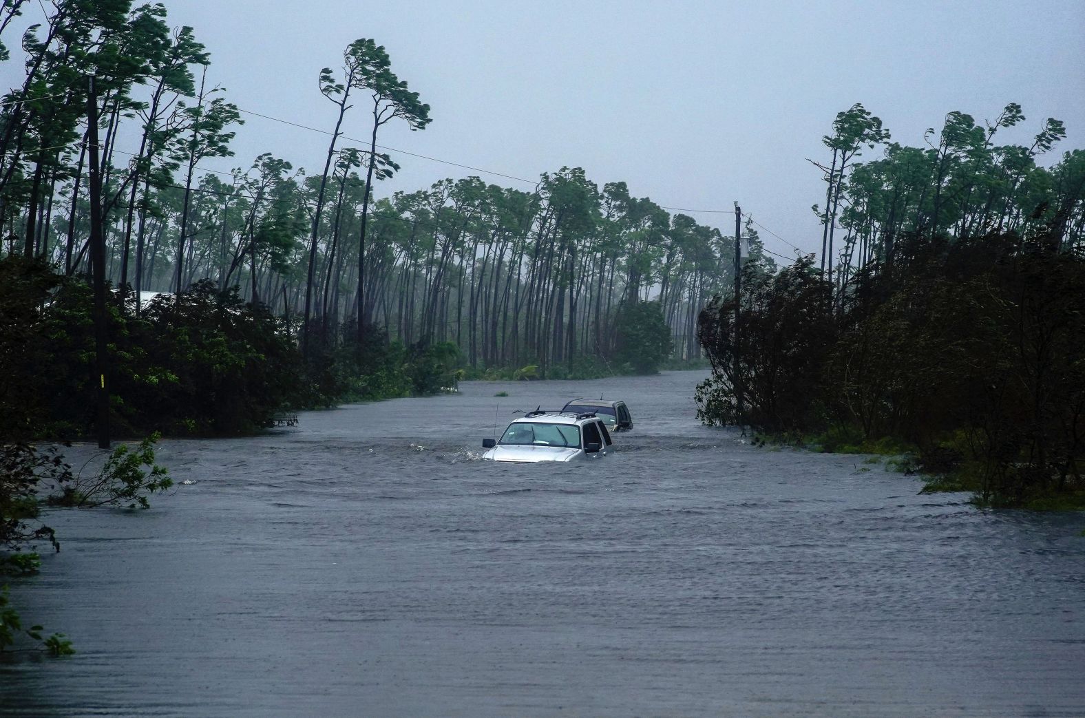 A car is submerged in Freeport floodwaters on September 3. 