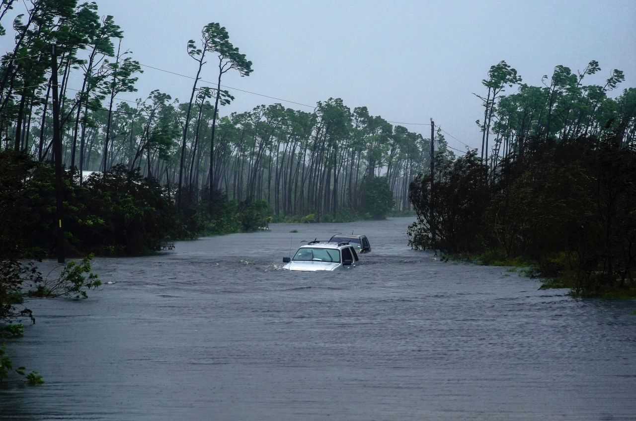 A car is submerged in Freeport floodwaters on September 3.