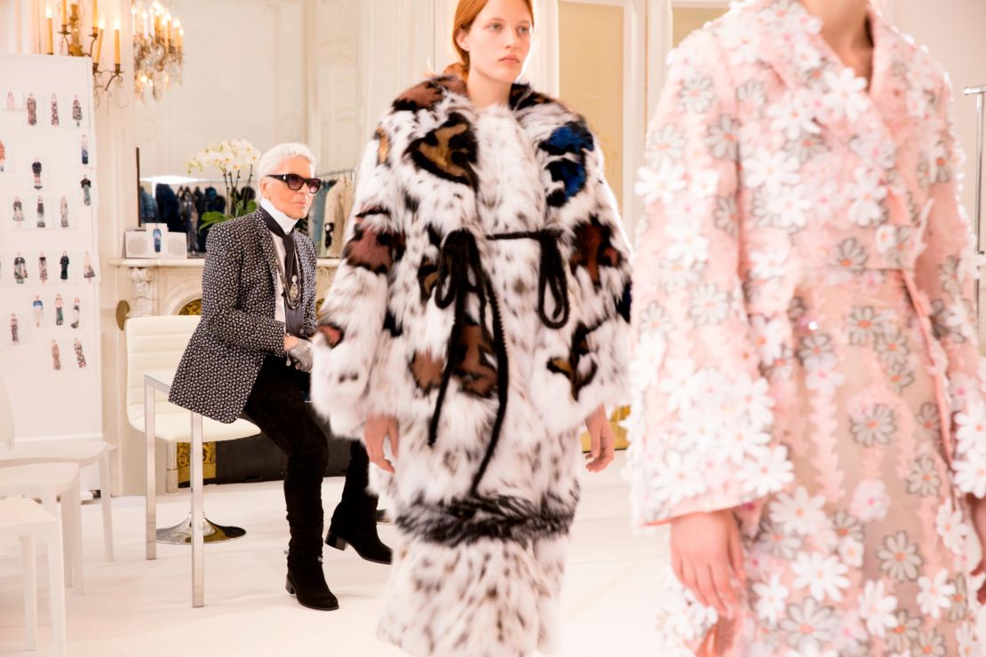 Karl Lagerfeld in a Fendi fittings session.