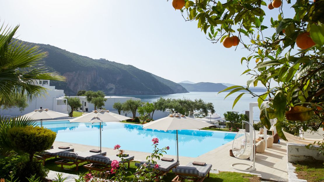 This Parga beachfront resort is situated on the Ionian Sea.