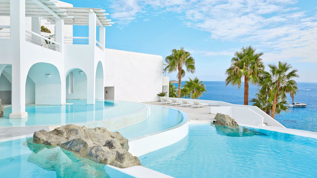 <strong>Grecotel Mykonos Blu: </strong>The captivating seawater infinity pool is one of its many top amenities.