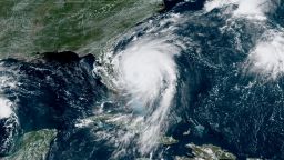 ATLANTIC OCEAN - SEPTEMBER 3: In this NOAA GOES-East satellite handout image, Hurricane Dorian, now a Cat. 2 storm, inches northwest away from the Bahamas on September 3, 2019 in the Atlantic Ocean. Dorian moved slowly past the Bahamas at times just 1 mph as it unleashed massive flooding and winds of 150 m.p.h.  (Photo by NOAA via Getty Images)