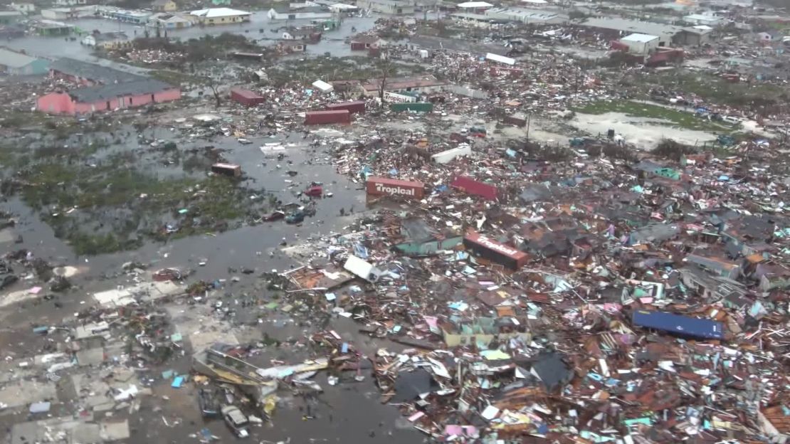 An aerial view of the devastation caused by Dorian on Great Abaco Island in the Bahamas.