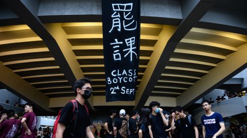 Students boycott classes at the Chinese University of Hong Kong on September 2, 2019.