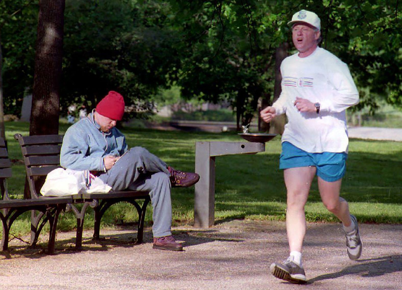 Clinton takes his morning jog through the National Mall in May 1993.