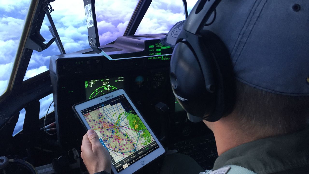 Hurricane Hunters collect data as they monitor a storm