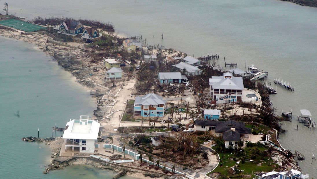 Damaged homes are seen in this aerial photograph from the Bahamas on September 3.